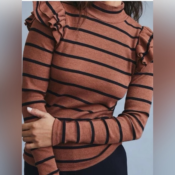 Anthropologie  T.La Ruffled Turtleneck Top size S NWT Black Motif Cottagecore - Picture 2 of 9
